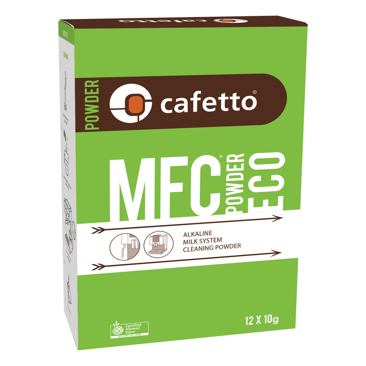 Cafetto - MFC Powder Eco - Çevre dostu alkali süt sistemi temizleyici (Tek kullanımlık paketler) (12 x 10g /12 Adet)