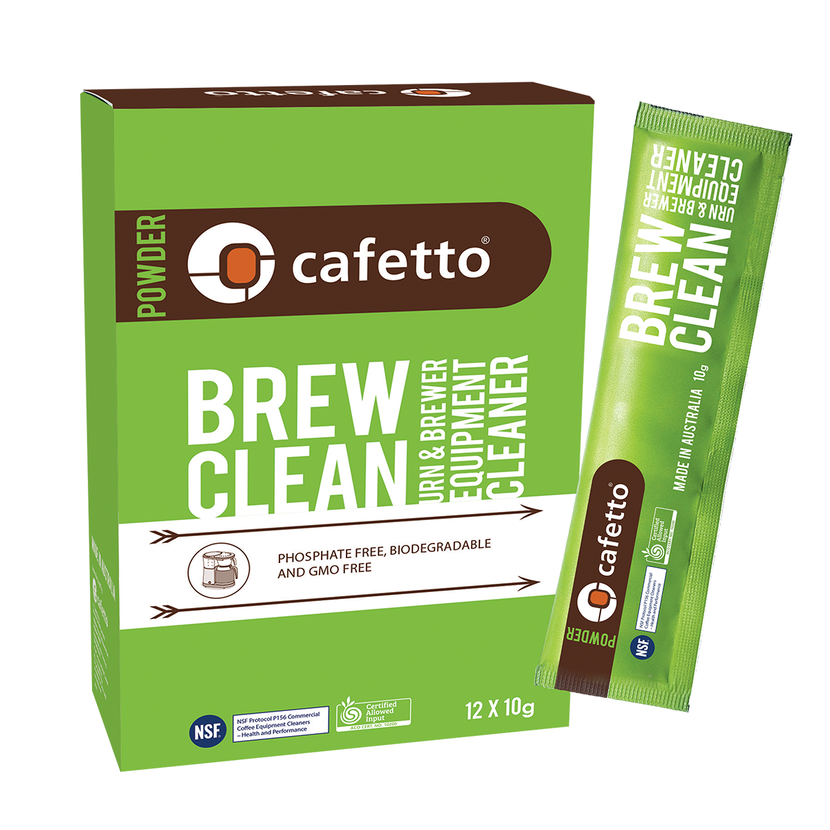 Cafetto - Brew Clean - Flitre kahve makinesi temizleyici (Tek kullanımlık paketler) (12 x 10g /12 Adet)