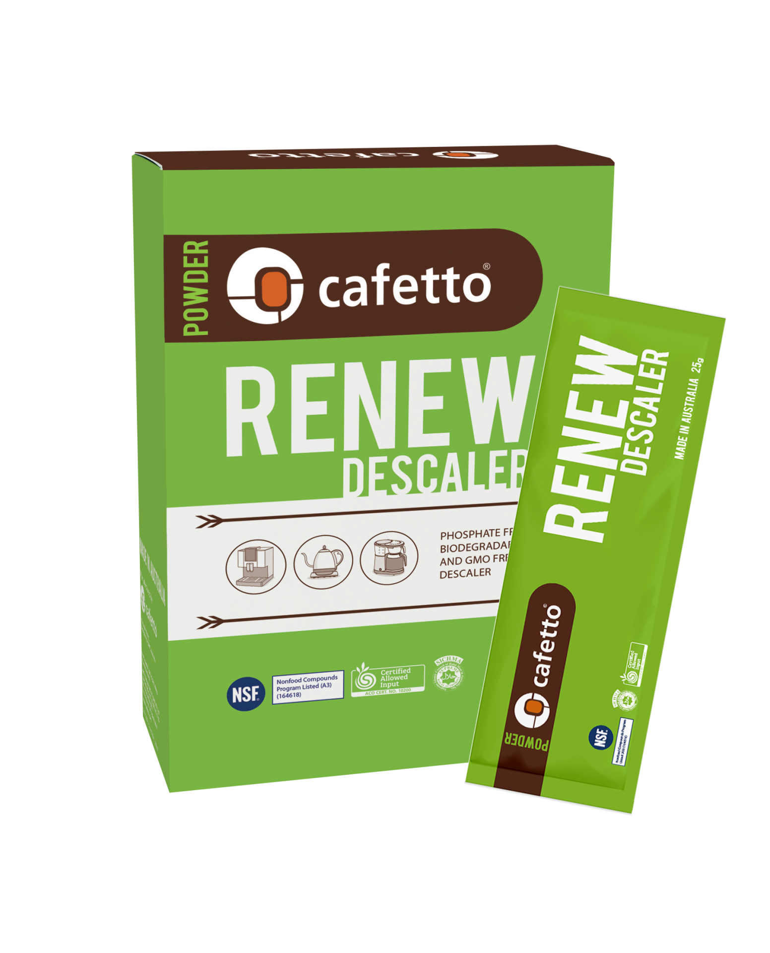 Cafetto - Renew Descaling Powder – Kireç çözücü toz (Tek kullanımlık paketler) (6 x 25g /12 Adet)