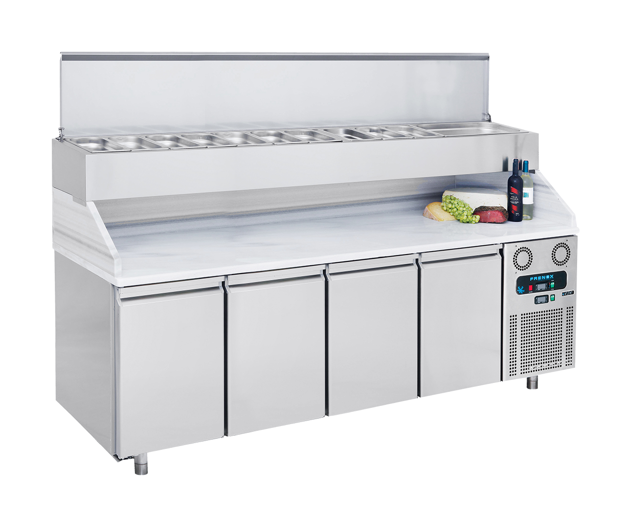 Frenox - CGN4-YM-MR - Salata Pizza Hazırlık Mermer Tabla Makeup Yüksek Garnitürlük  +2 °C / +8 °C - 233*70*134 cm