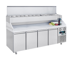 Frenox - CGN4-YM-MR - Salata Pizza Hazırlık Mermer Tabla Makeup Yüksek Garnitürlük  +2 °C / +8 °C - 233*70*134 cm