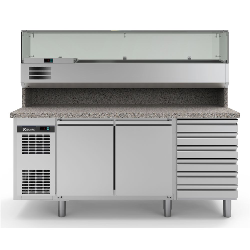 Electrolux - Pizza Teşhir Ünitesi Pizza hazırlık tezgahı, garnitürlüklü, 2 kapı ve 6 çekmeceli (725188)