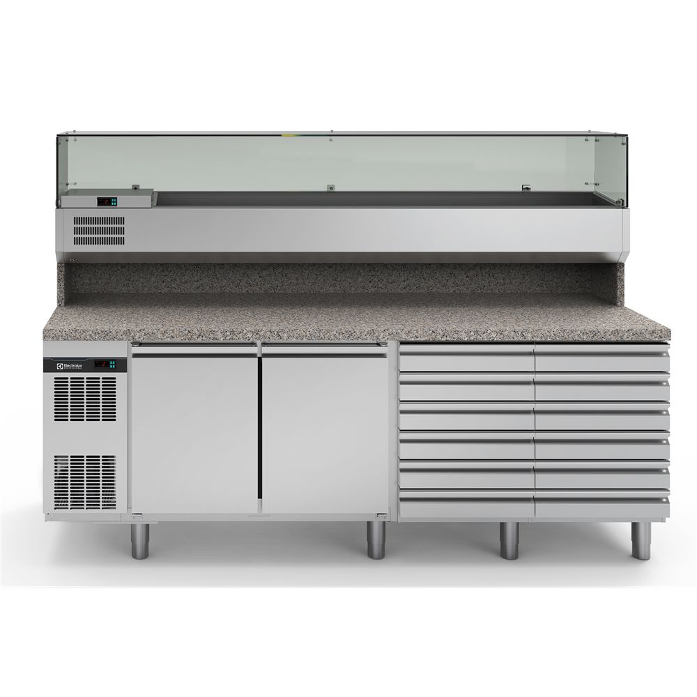 Electrolux - Pizza Teşhir Ünitesi Pizza hazırlık tezgahı, garnitürlüklü, 2 kapı ve 12 çekmeceli (725189)