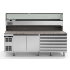 Electrolux - Pizza Teşhir Ünitesi Pizza hazırlık tezgahı, garnitürlüklü, 2 kapı ve 12 çekmeceli (725189)